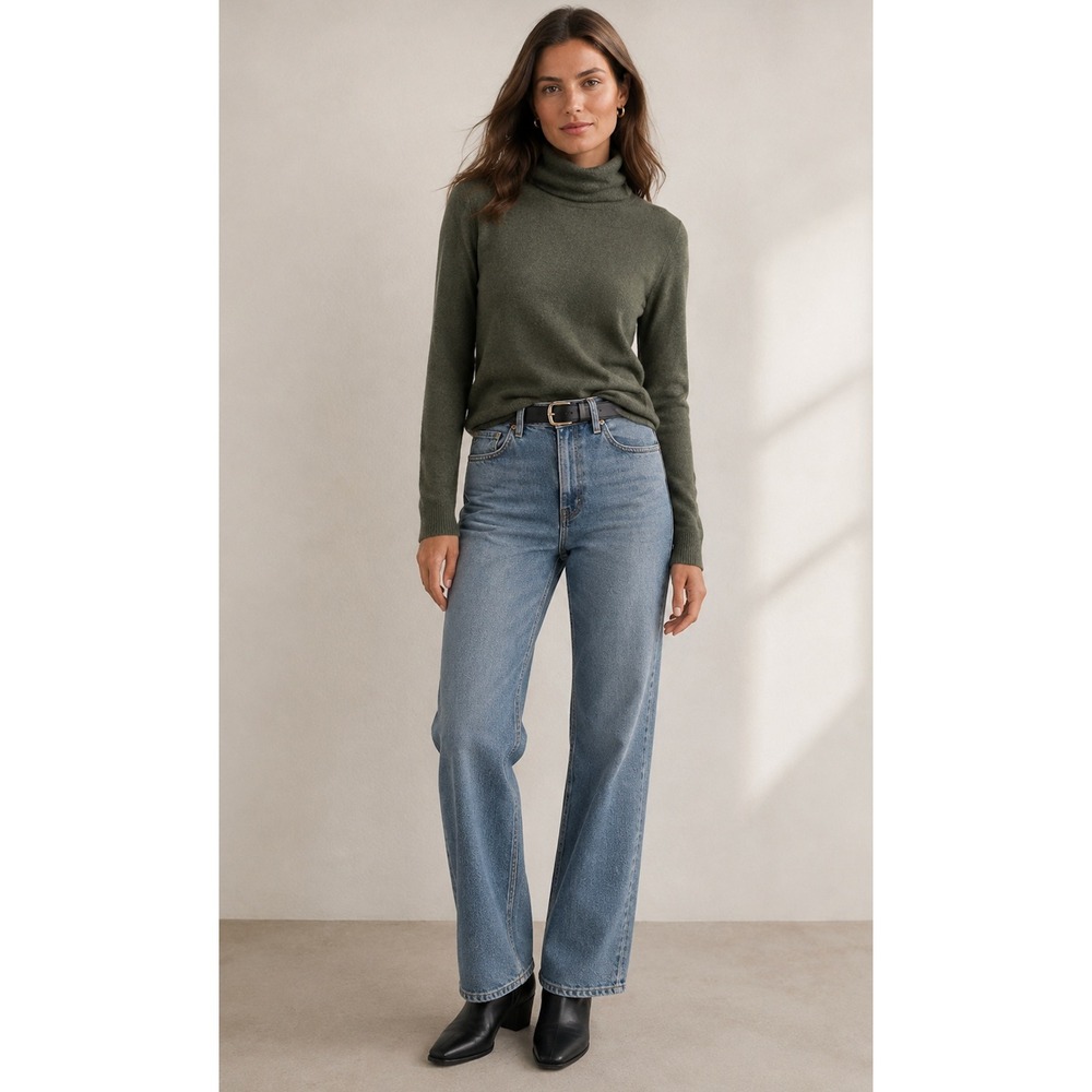 Mai 100% Cashmere Olive Green Turtleneck Sweater Womens Small